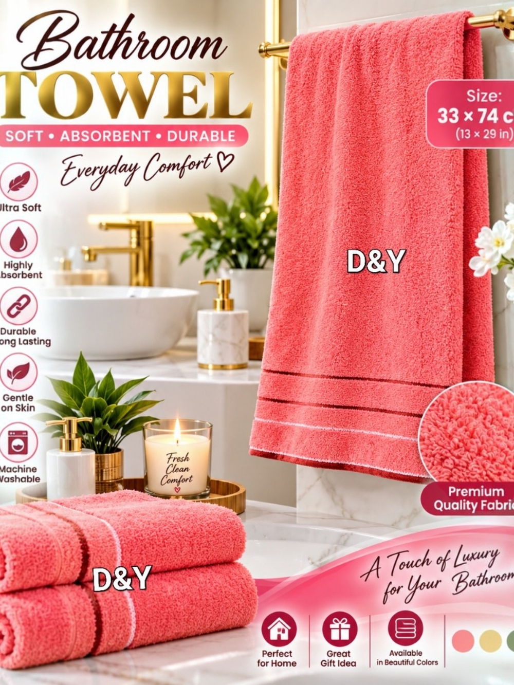 12 For $15 Coral Bath Towel Set - Coral Pink Plush Bathroom Towels